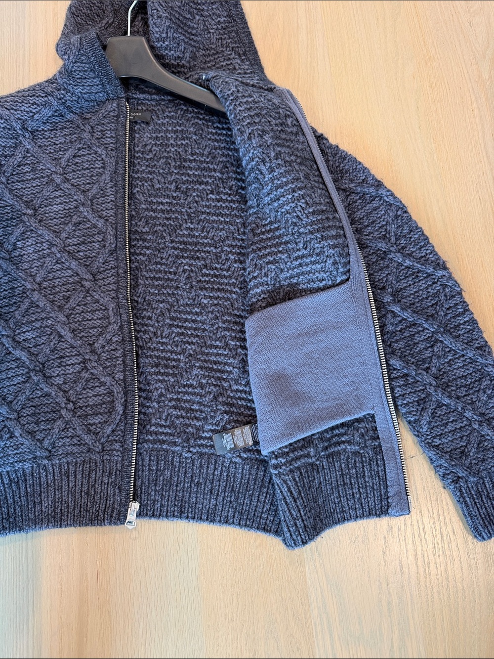 rag & bone Men's Navy Quilted Zip-Up Hoodie Sweater - Picture 8 of 15